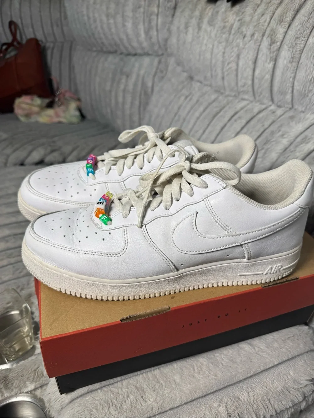 Nike White Leather Sneaker with Multicolor LOVE Bead Accent